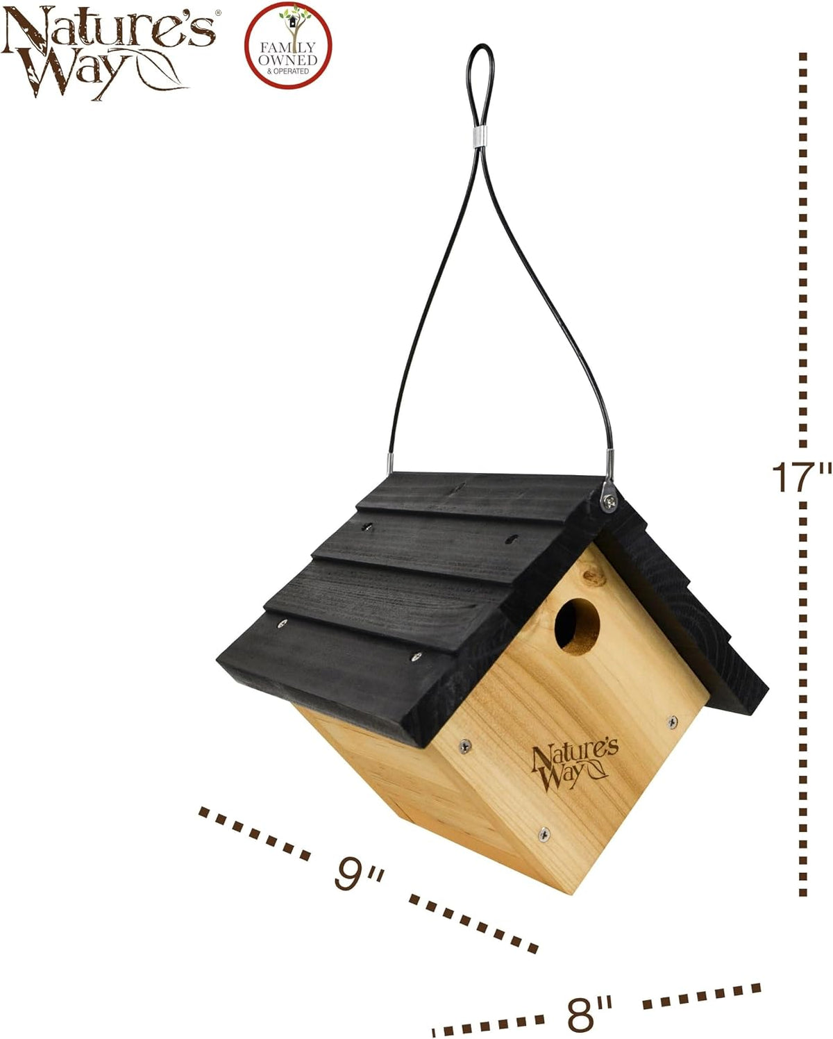 Bird Products CWH1 Cedar Wren House, 8" x 8.875" x 8.125", standard, Brown