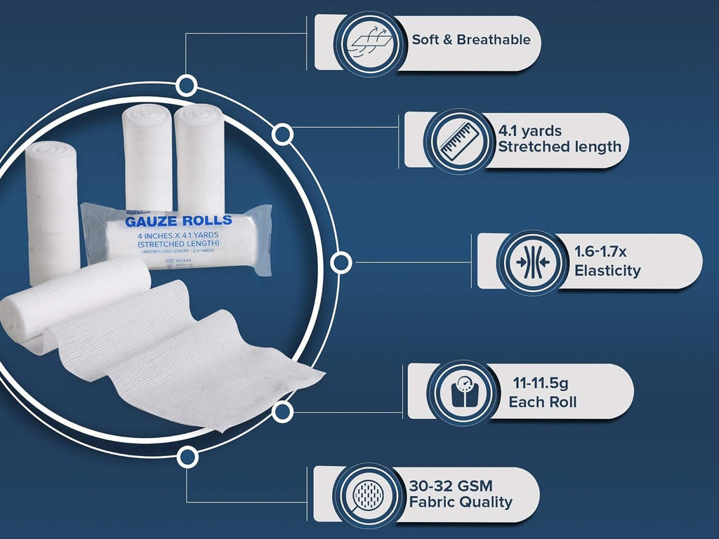 Gauze Rolls Pack of 24 – Premium Quality Lint and Latex-Free 4 inches x 4.1 Yards Conforming Stretch Bandages