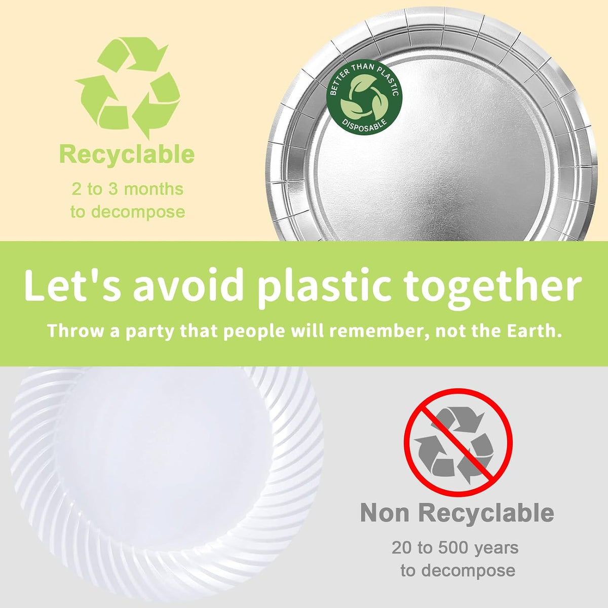 Silver Paper Plates - Disposable Plates for Party, 25-9" & 25-7"
