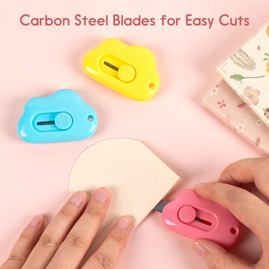 Cloud Box Cutter Retractable, 6Pcs Mini Utility Knife Letter Opener Envelope Slitter, Small Package Opener Paper