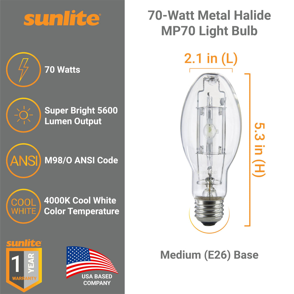 MP70/U/MED/PS 03641-SU 70-watt Protected Metal Halide Bulb, Medium Base, Clear
