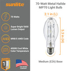 MP70/U/MED/PS 03641-SU 70-watt Protected Metal Halide Bulb, Medium Base, Clear