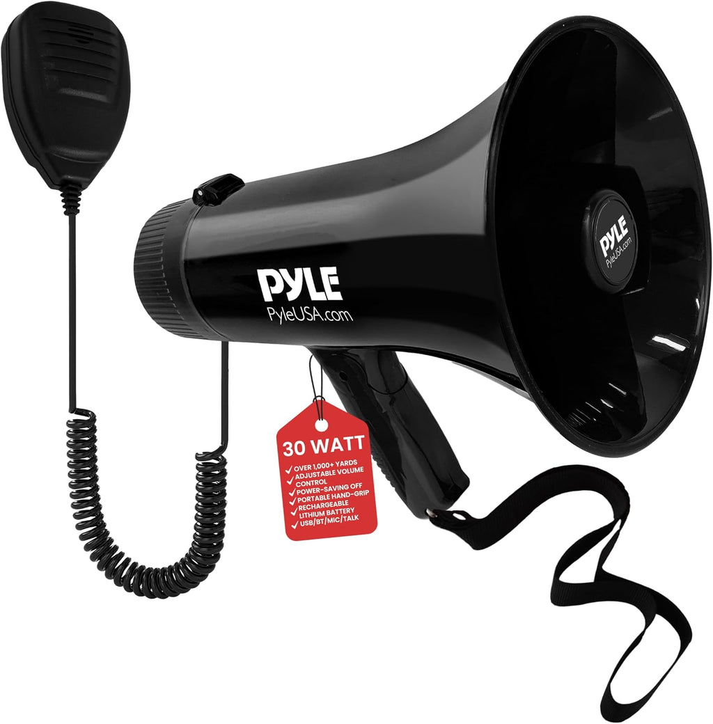 40W Megaphone Bullhorn with 1400-Yard Range, Built-in Siren & Adjustable Volume, Ergonomic Pistol Grip, Detachable