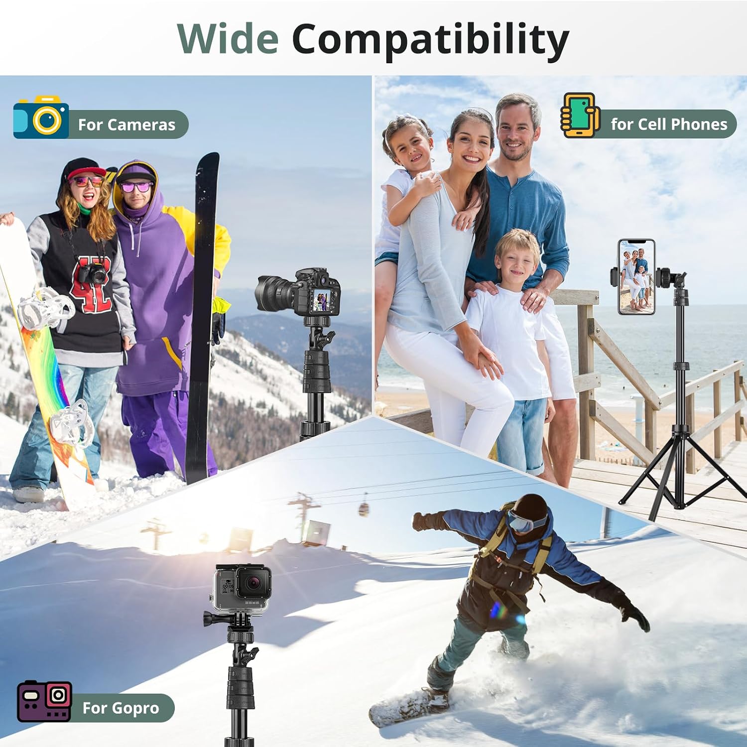 72" Phone Tripod, Extendable Cell Phone Tripod Stand, Selfie Stick with Wireless Remote and Phone Holder, Compatible