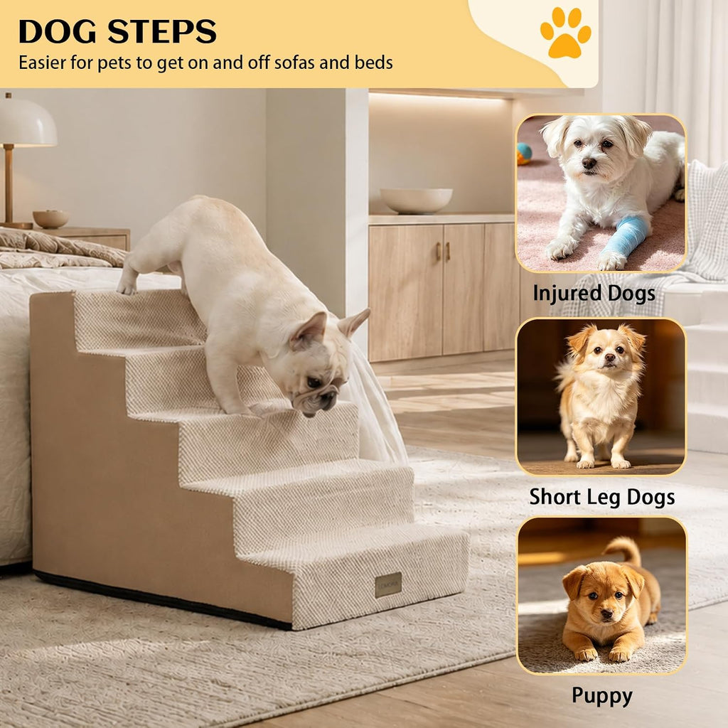 Dog Stairs for Small Dogs, 5 Tier Widened Pet Stairs for High Beds, 23.6" H Non-Slip Dog Steps for Puppy, Elderly, or