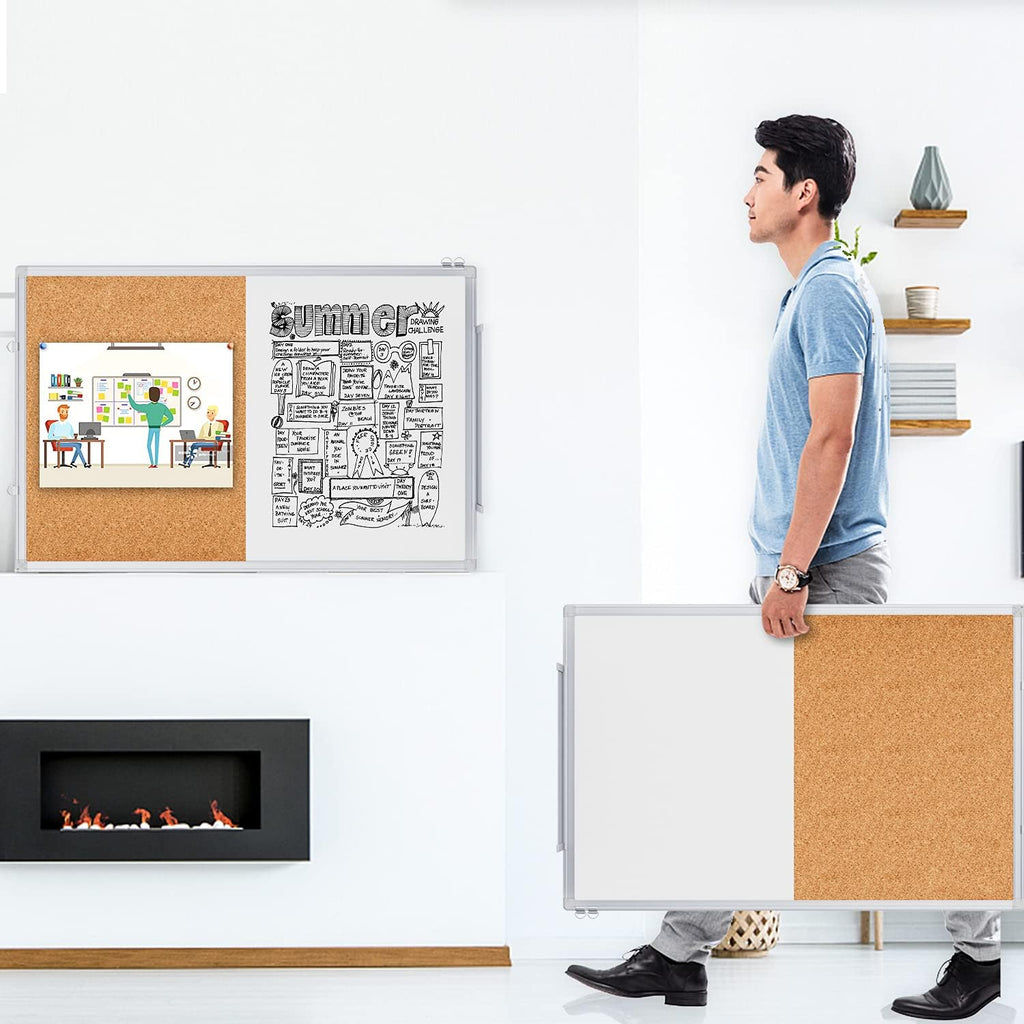 Magnetic White Board and Cork Board Combo, 36 X 24 inches Whiteboard Bulletin Combination Board, Wall Mounted Dry