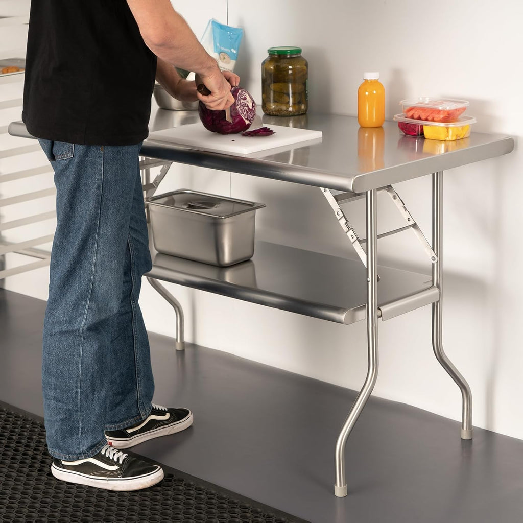 HARDURA Folding Stainless Steel Prep Table with Undershelf 30X48 Inches