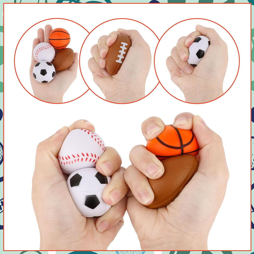 Mini Sports Balls 24 Pack Sports Stress Ball Party Favors for Kids Mini Foam Baseball Football Soccer Basketball