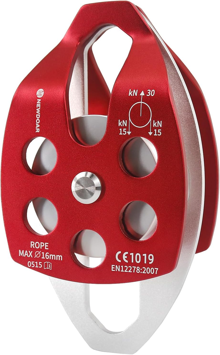 NewDoar CE Certified 30KN Large Rescue Single/Double Pulley with Swing Plate