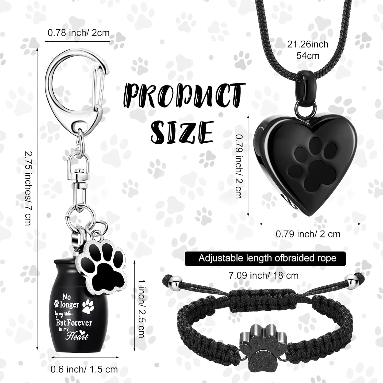 3 Pcs Pet Cremation Jewelry for Ashes Dog Urns Keychain Cat Heart Urn Necklace Paw Print Bracelet Memorial Keepsake