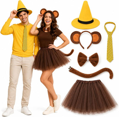 Halloween Monkey Couple Costume Set - 5Pcs Men Women Costume Accessories
