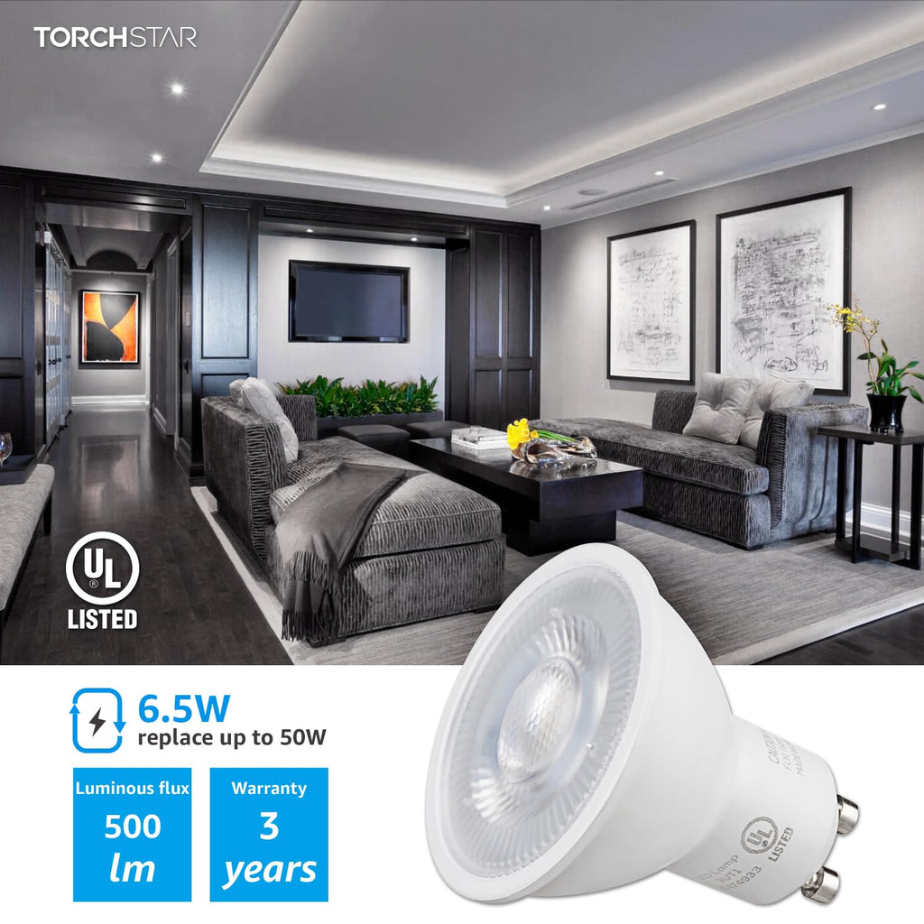 6-Pack GU10 LED Bulbs Dimmable, 5000K, UL Listed