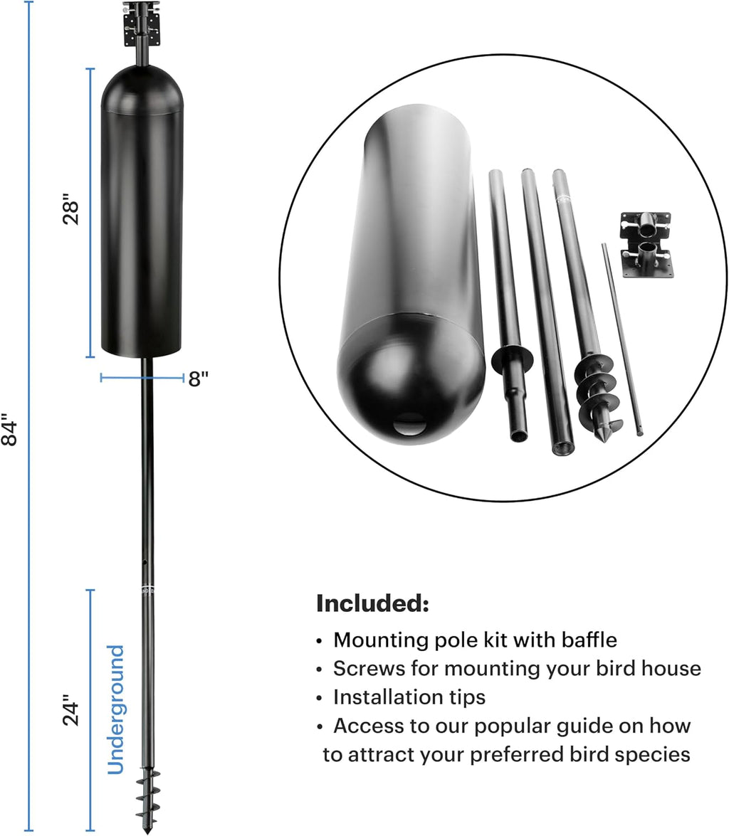 Bird House Pole with Baffle- A Professional Squirrel Proof Bird Feeder Pole - Very Sturdy Against Strong Winds - Bird