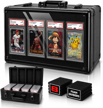 4-Row Graded Card Storage Box with Acrylic Window for PSA and BGS Display | Durable graded card case with 8 foam