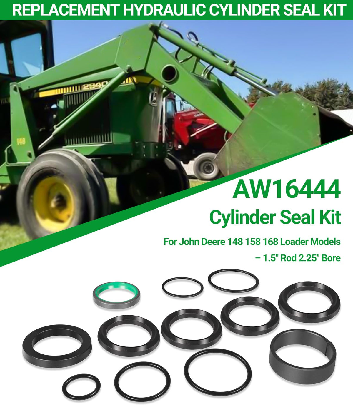 AW16444 Hydraulic Seal Kit for John Deere 145 148 158 168 Loaders