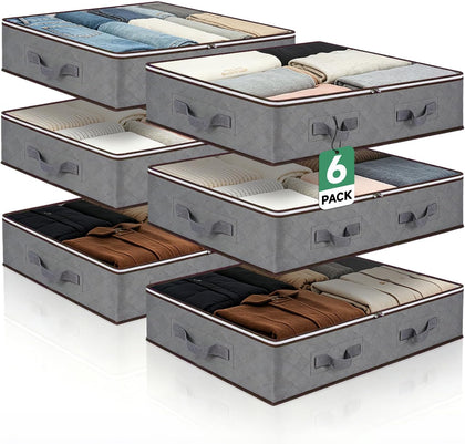 6Pack Under Bed Storage Bags, Closet Organizers and Storage Bins with Clear Window & Reinforced Handle for Clothing