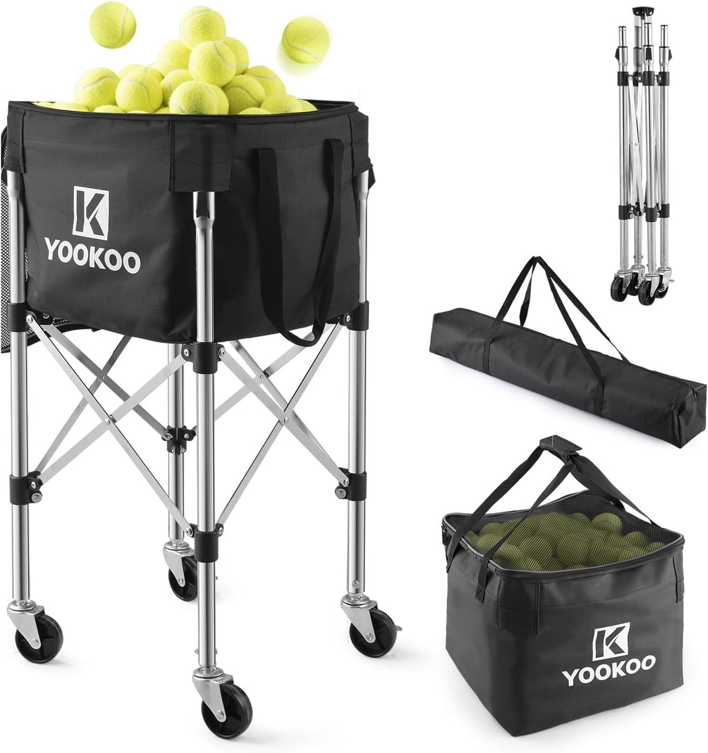 Tennis Ball Hopper for 200 Balls, Tennis Basket with Black Bag