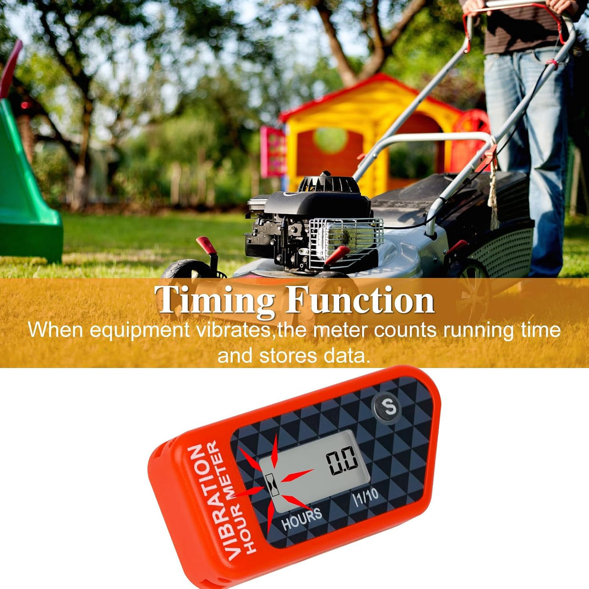 Vibration Hour Meter, IP68 Waterproof, for Small Engines, Red