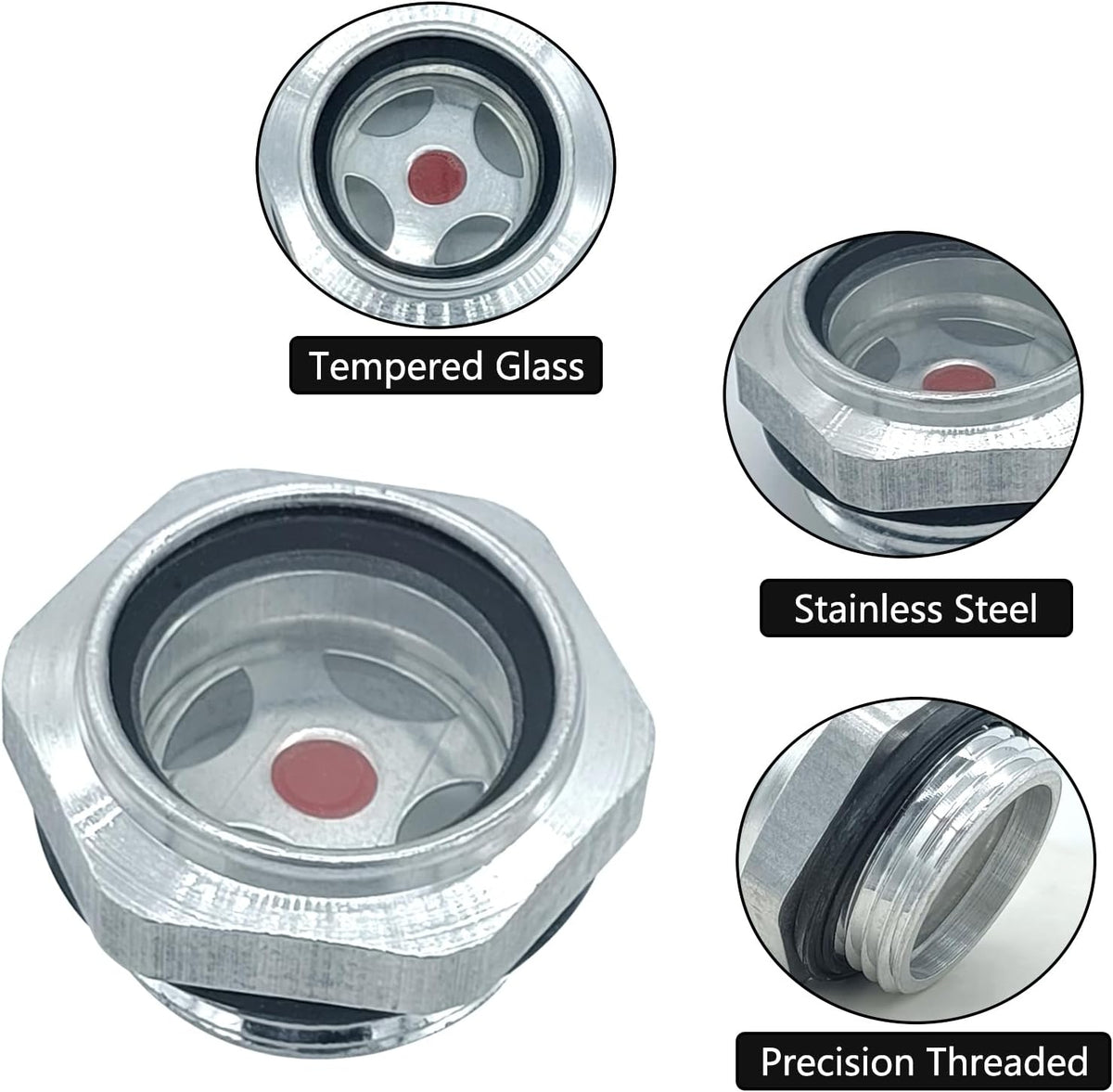 5 Pack Oil Sight Glass Stainless Steel Threaded Liquid Level Indicator