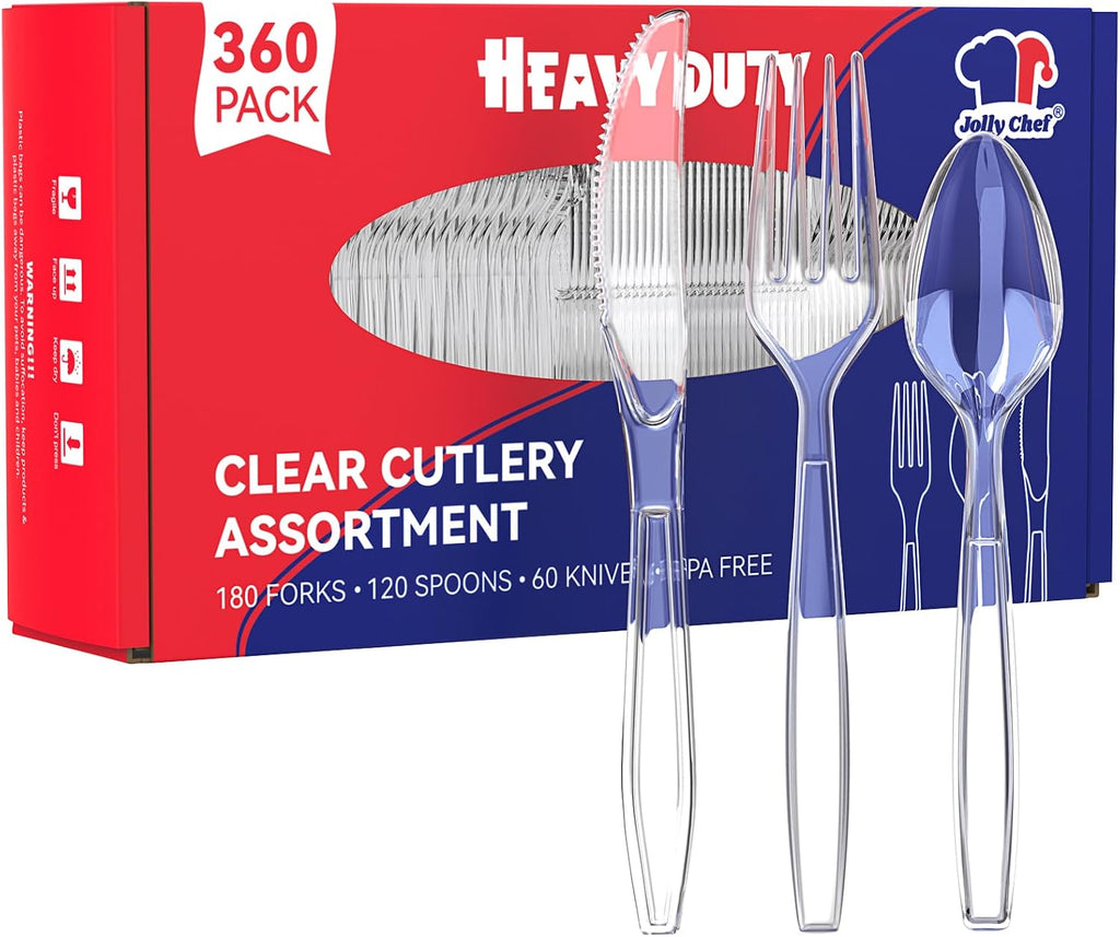 Plastic Silverware 360 Count-180 Forks, 120 Spoons, 60 Knives