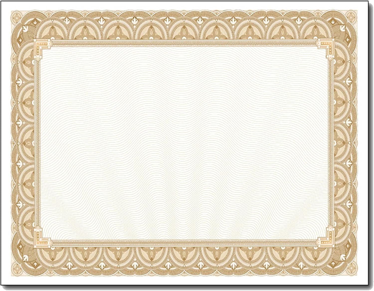 Gold Border Blank Certificate Paper - 500 Sheets 8.5" x 11" 28lb Bond - Gold Wave Design Bulk Certificate Paper for