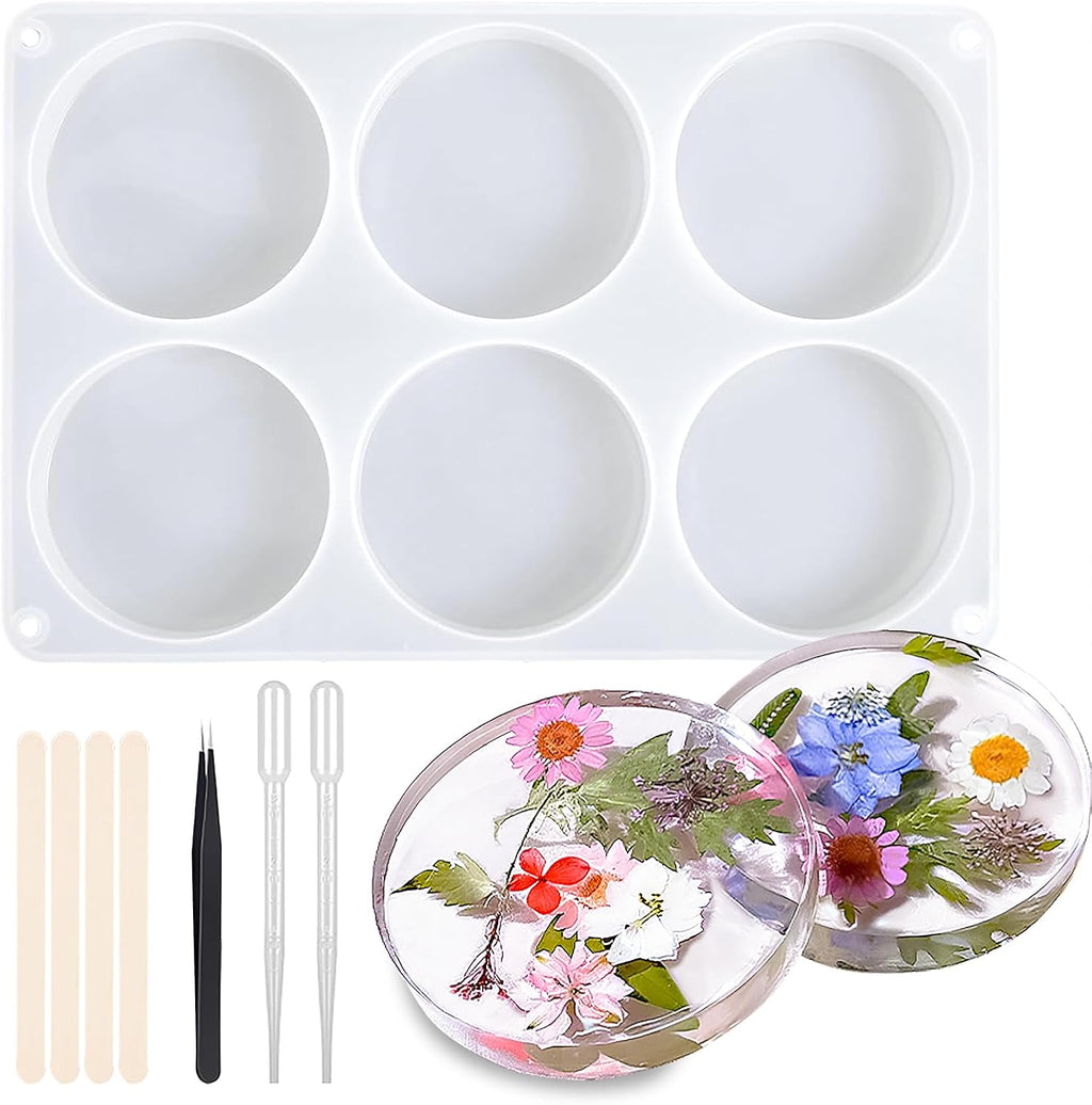Silicone Resin Coaster Mold Set, Reusable Flexible Molds for Epoxy Resin Casting, DIY Coasters, Home Decor and