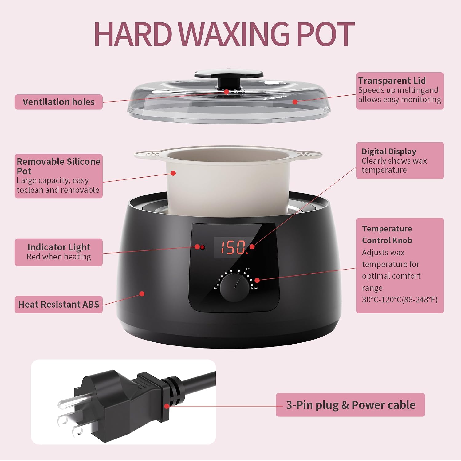 Wax Warmer, Wax Pot for Hair Removal | Wax Heater wax kit with Non-Stick Easy Clean Pot for Home or Salon.