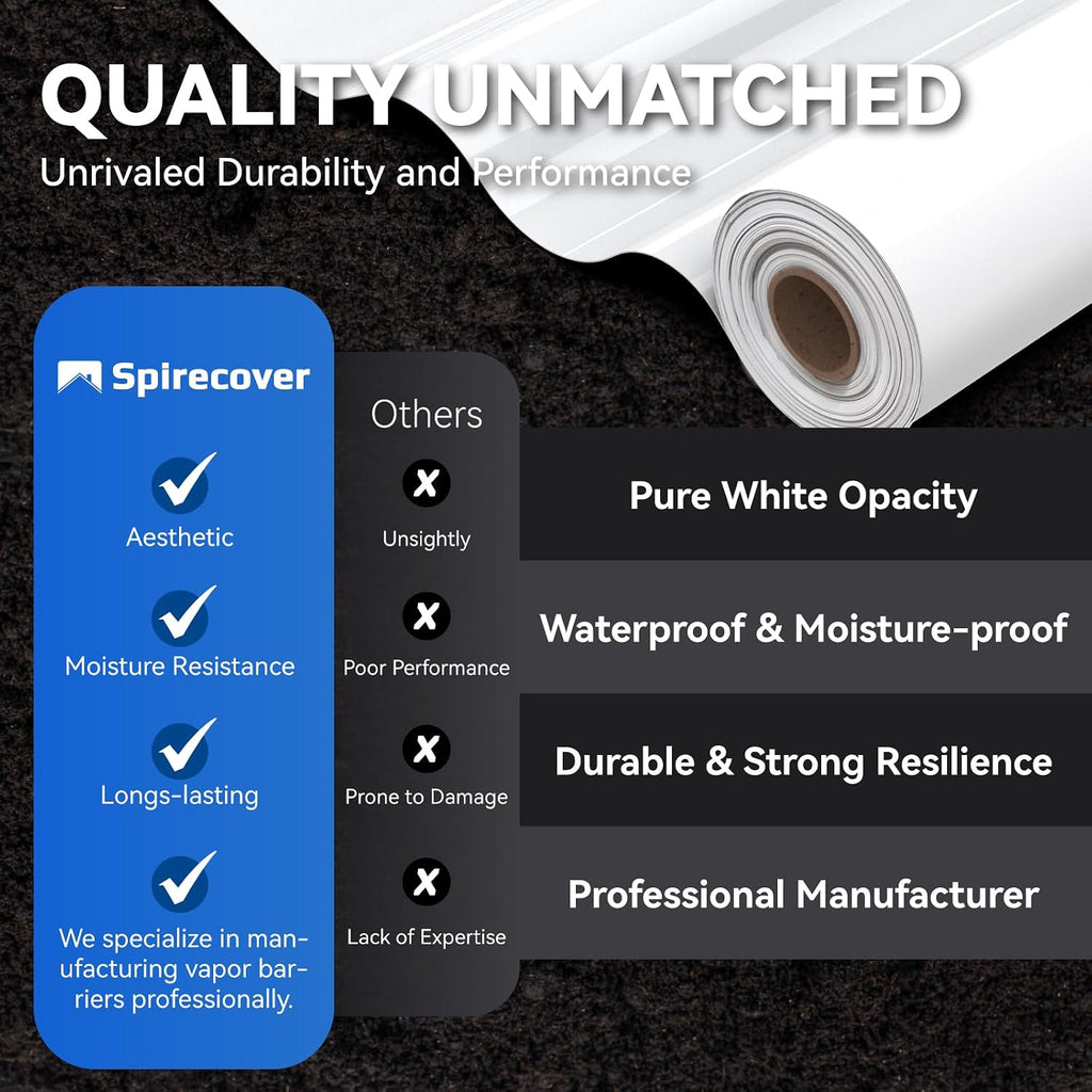 White 10 Mil Plastic Sheeting, 10x100', Crawlspace Vapor Barrier