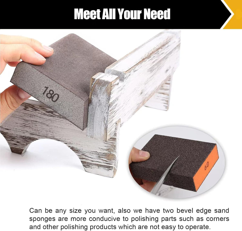 10 Pcs Sanding Sponge Set, 220 Grit: 4 Pcs, 60/80/100/120/180 Grit: 2 Pcs Each, Washable & Reusable Sanding Block for