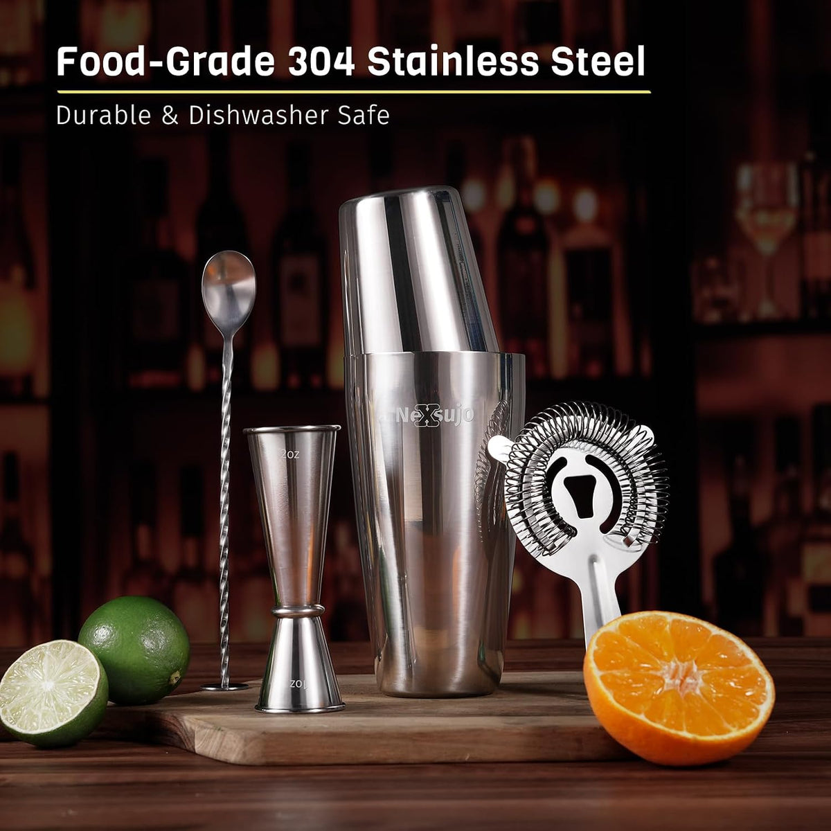 Boston Cocktail Shaker Set, 4-Piece Bar Tools Set, Ideal for Bar