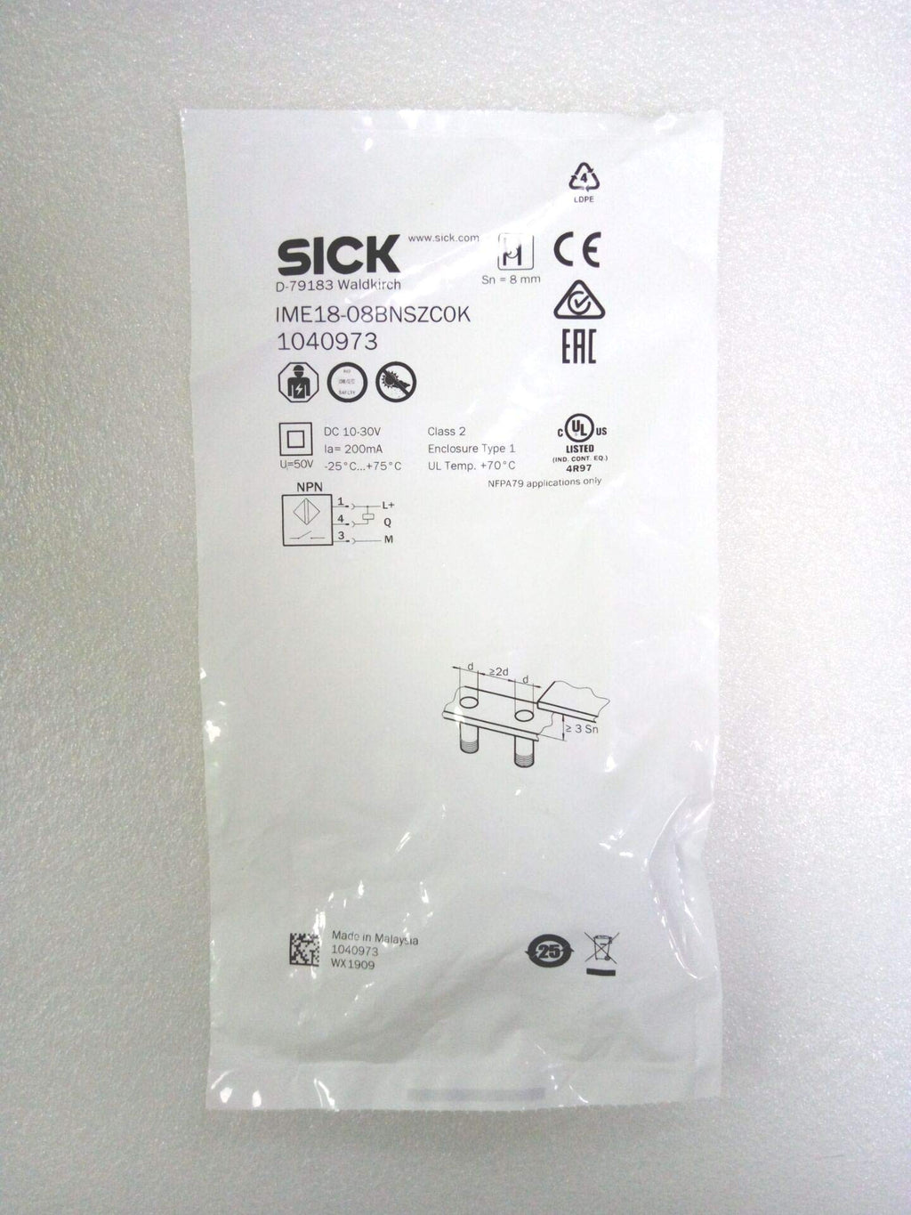 SICK Inductive Proximity Sensor IME18-08BNSZC0K, One Year Warranty!