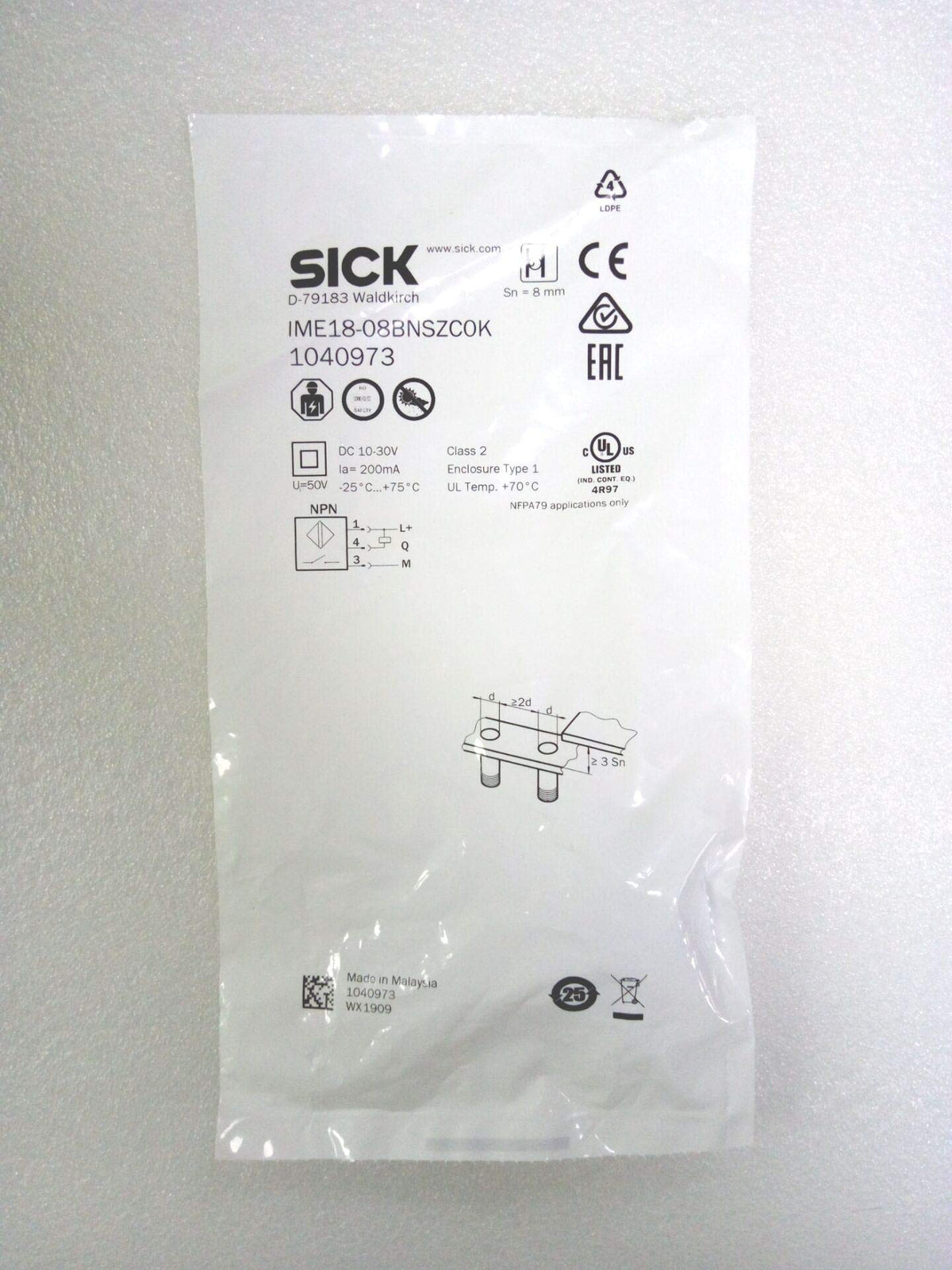 SICK Inductive Proximity Sensor IME18-08BNSZC0K, One Year Warranty!