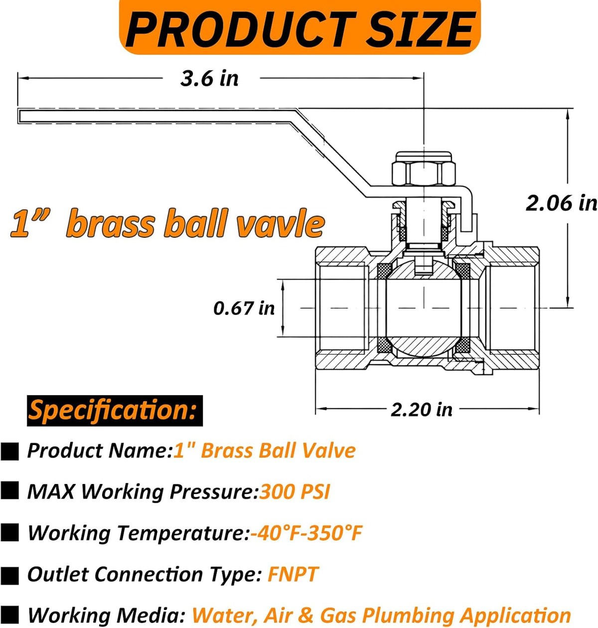 2Pack 1 Inch Full Port Ball Valve, Brass Male x Female NPT, 300 WOG