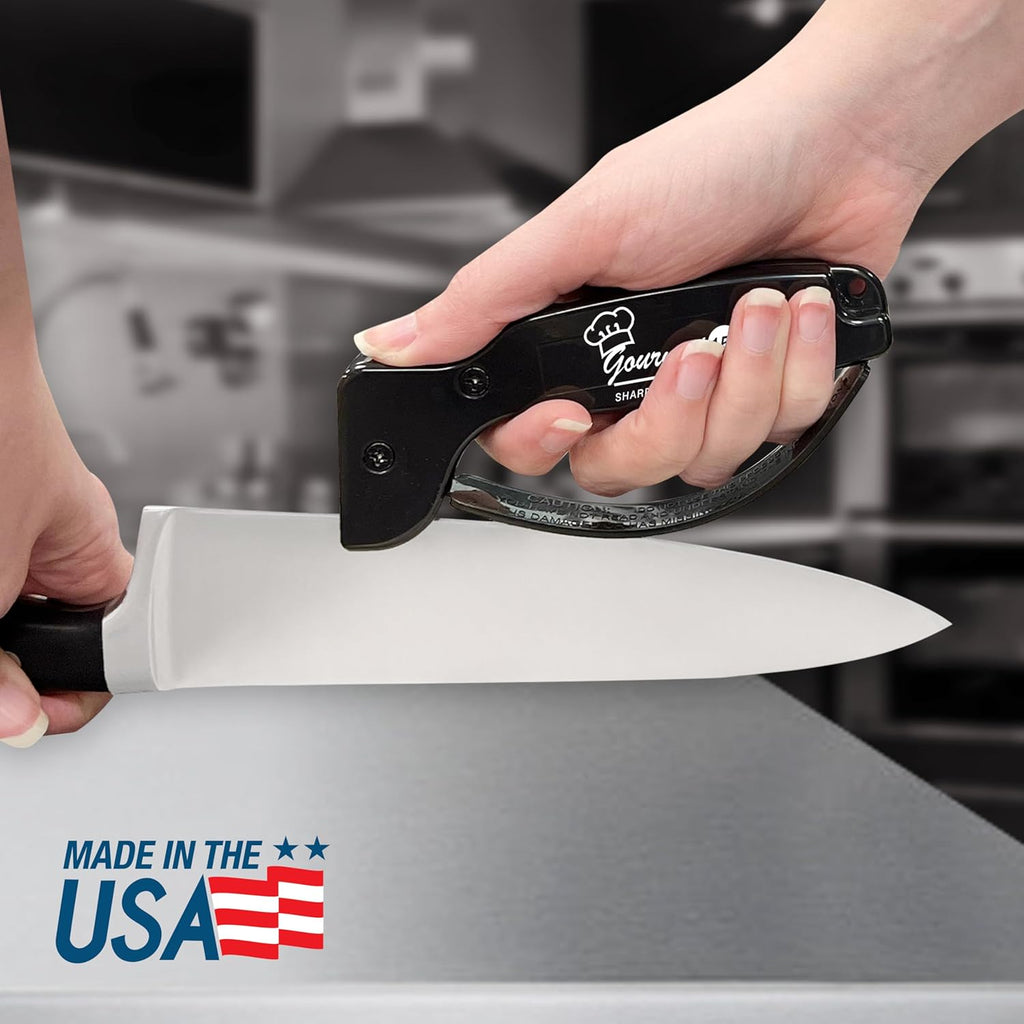 Gourmet Series, 15 Degree Knife Sharpener for Gourmet Knives, Diamond-Honed Tungsten Carbide Reversible Blades, Hones