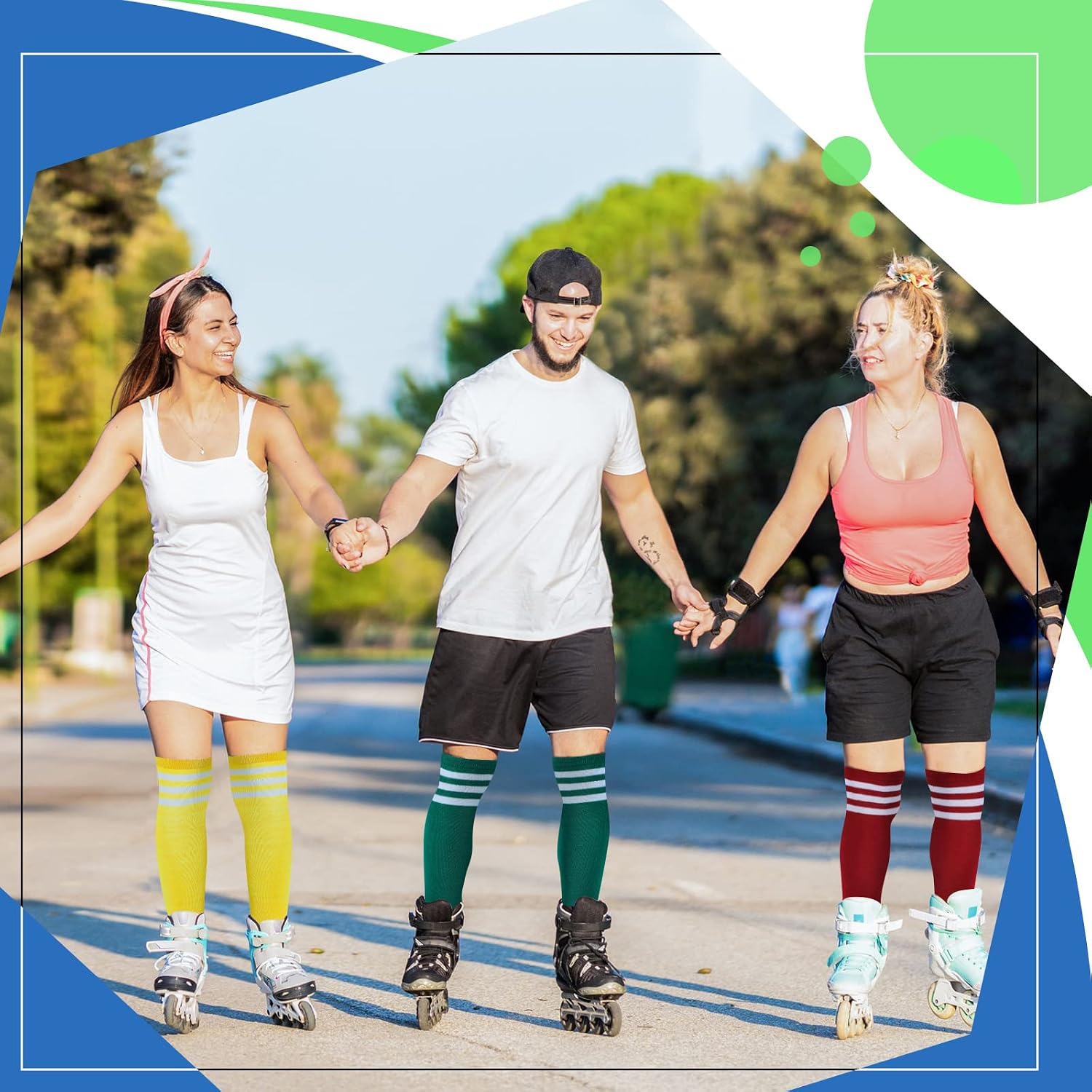6 Pairs Knee High Socks for Women Uniform Team Outfit, Multicolor | Athletic Long Tube Socks with Colorful Stripes
