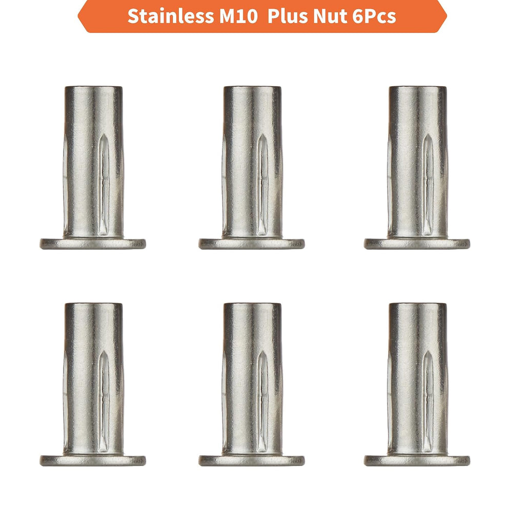 Multi-Grip Rivet Nut Installation Tool Set Pre-Bulbed Shank Flat Head Threaded Insert Nut Plus Nuts Assortment Kit Cross Rivnut for Construction Industrial (M10(Plus Nut-6pcs, Stainless))