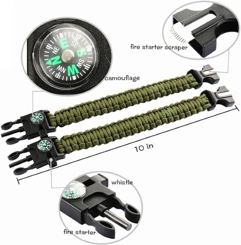 MQQC Kissmi 10 Pack Paracord Bracelet Survival Gear with Compass, Fire Starter, Whistle and Emergency Knife,Best