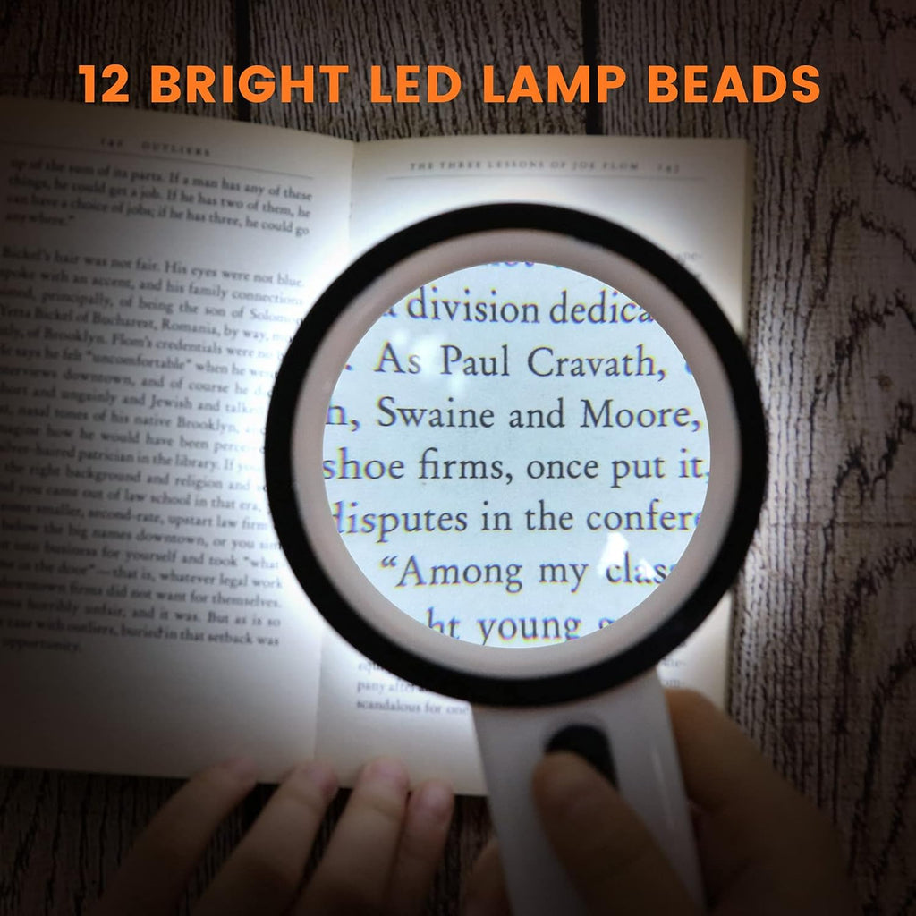 Magnifying Glass with Light, Double-Layer Glass Lens Handheld Large Magnifying Glass 12 LED Lighted Magnifier for