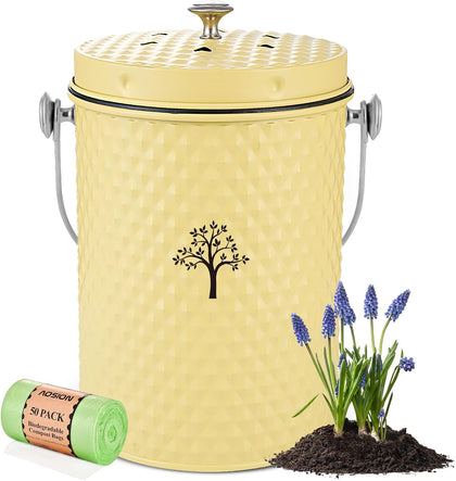 Countertop Kitchen Odorless Compost Bin with Removable Inner Bucket | 1 Gallon Composter Container,Includes 50