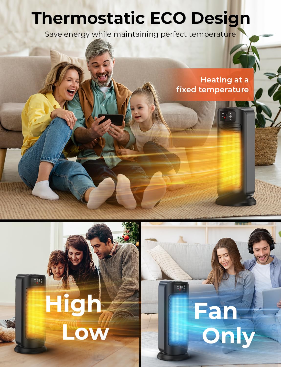 1500W Ceramic Space Heater,Oscillating Heater with Digital Display