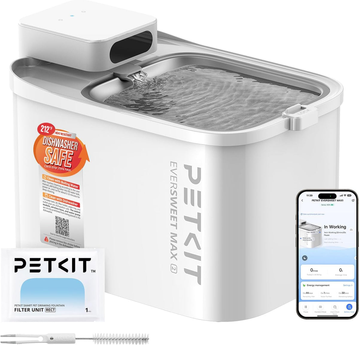 EVERSWEET MAX 2 Cat Water Fountain Dishwasher Safe, Cordless