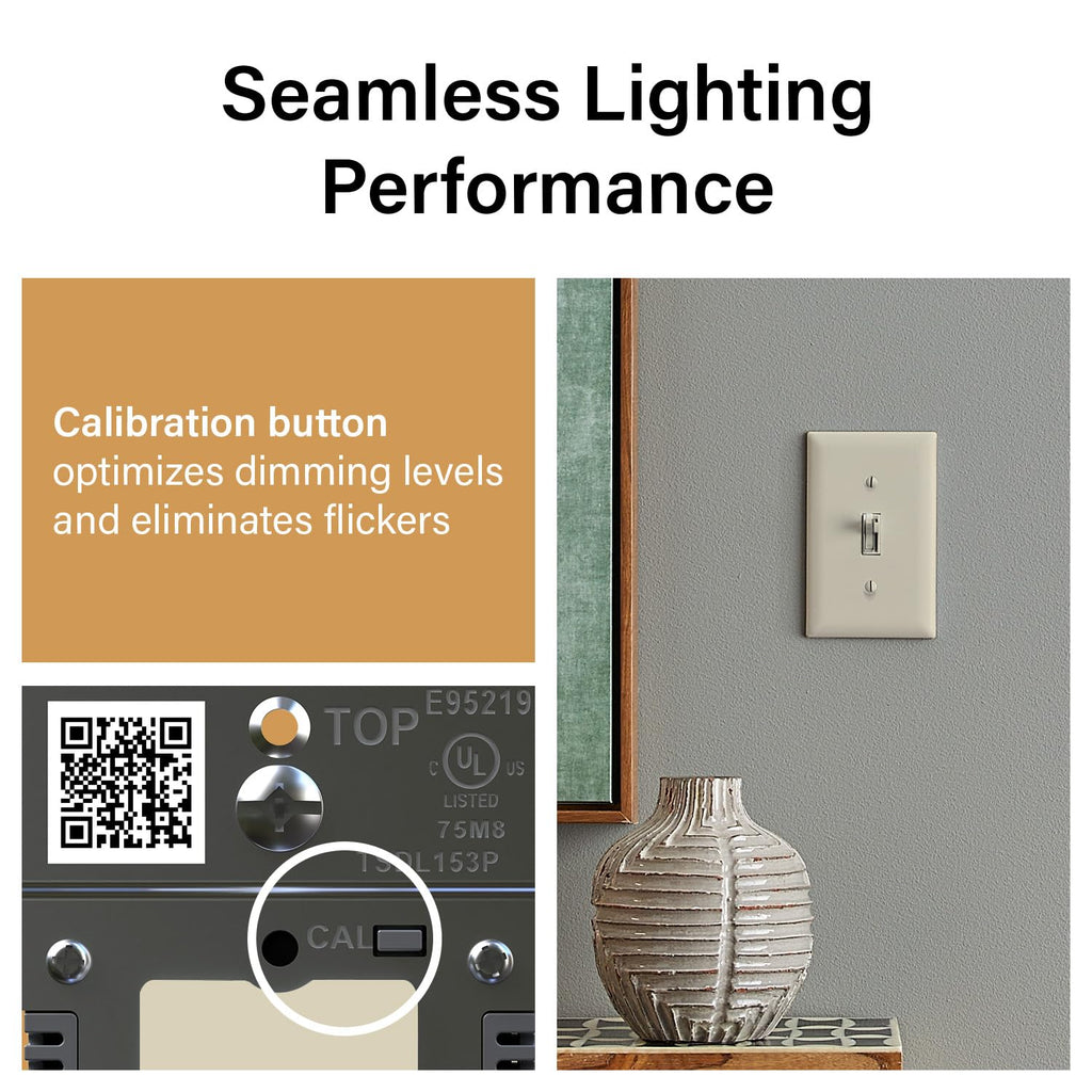 Legrand 150W Toggle LED Dimmer Light Switch Flicker-Free Ivory 1-Pack