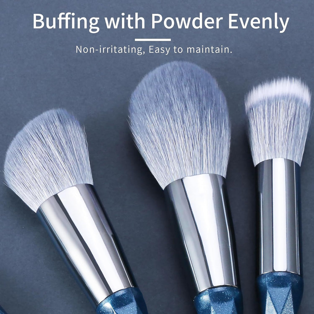 Sapphire Blue Makeup Brush Set Professional, Vegan Makeup Brushes Set, Makeup Brush Set with Case, Glitter Cosmetic