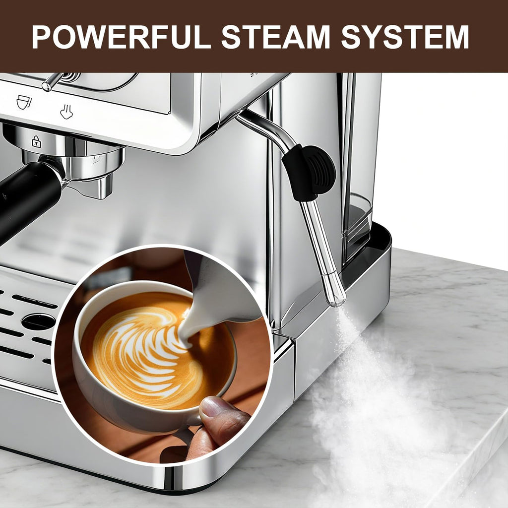 Espresso machine 20 Bar, Espresso Maker with Powerful Steam Milk Frother, Stainless Steel Coffee Machine with Fast