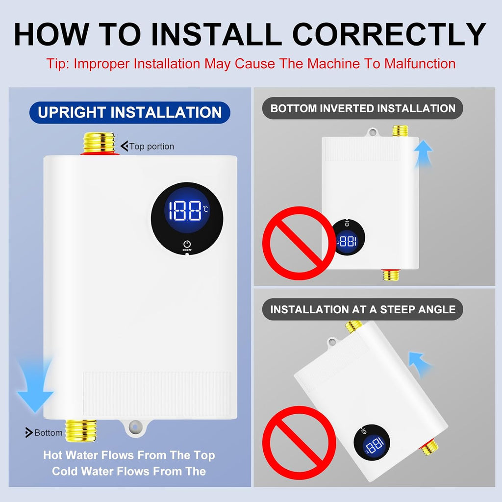 110V Tankless Water Heater Electric, YIHUIBF 3000W Tankless Electric Water Heater Instant, Under Sink Water Heater