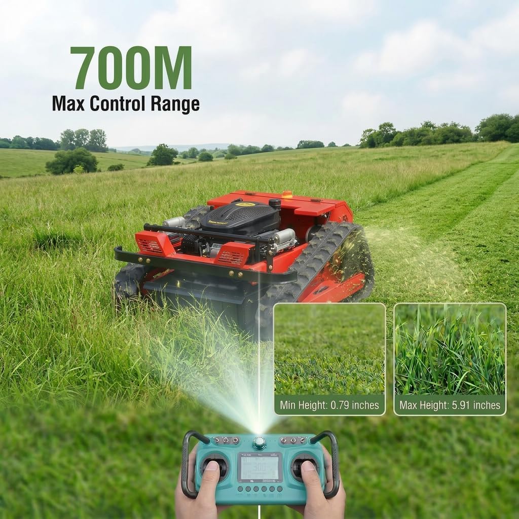Remote Control Lawn Mower, 20 Inch Cutting Width, Adjustable Height 0.79-5.9 Inches, Track Design,All-Terrain for