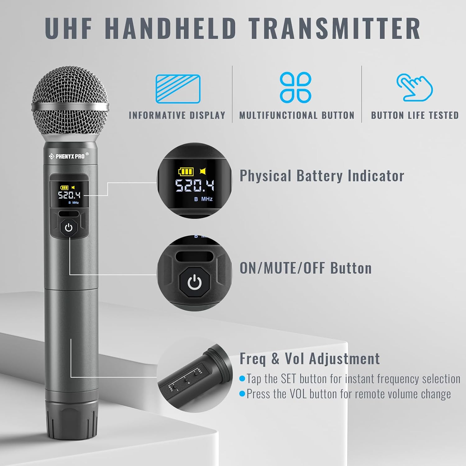 Dual UHF Tunable Frequency Wireless Microphone System PTU-52-2H | 2 Metal Mics, 2 x 30 Frequencies, 200 ft Range