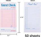 Guest Check Pads for Servers (Pink-10 pads), 50 Sheets/Pad