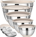 Mixing Bowls with Airtight Lids Set, 8PCS Stainless Steel Nesting Bowls with Grater Attachments, Non-Slip Bottoms, 5