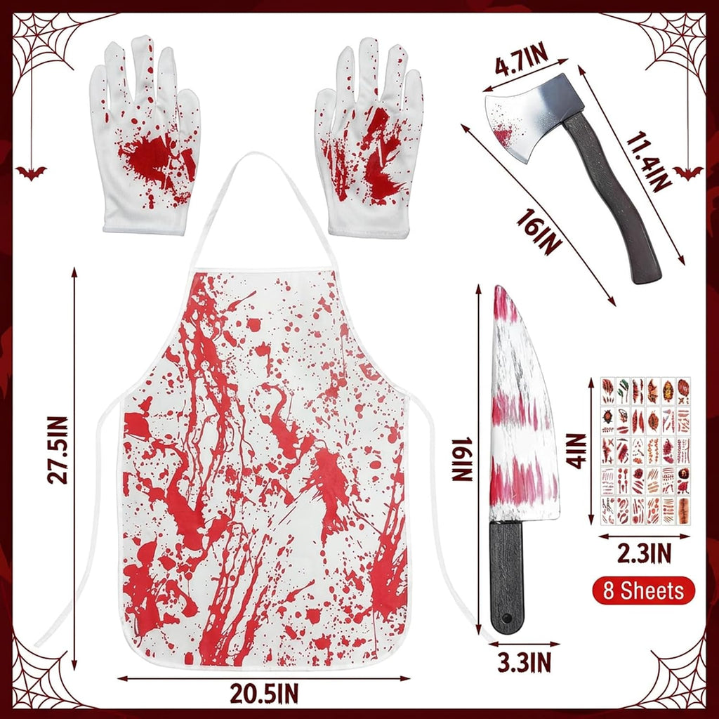 Butcher Costume Set, Scary Halloween Costumes with Apron and Props
